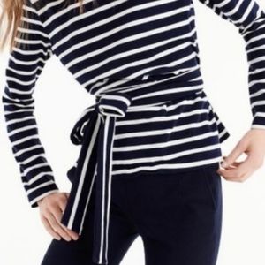 NWT Jcrew Striped Top Navy with Belt Tie size Sm.